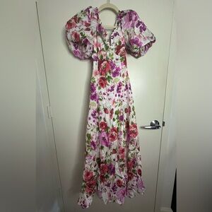 Abercrombie & Fitch Pink & Purple Floral Maxi Dress- Hardware Drama Puff Sleeve